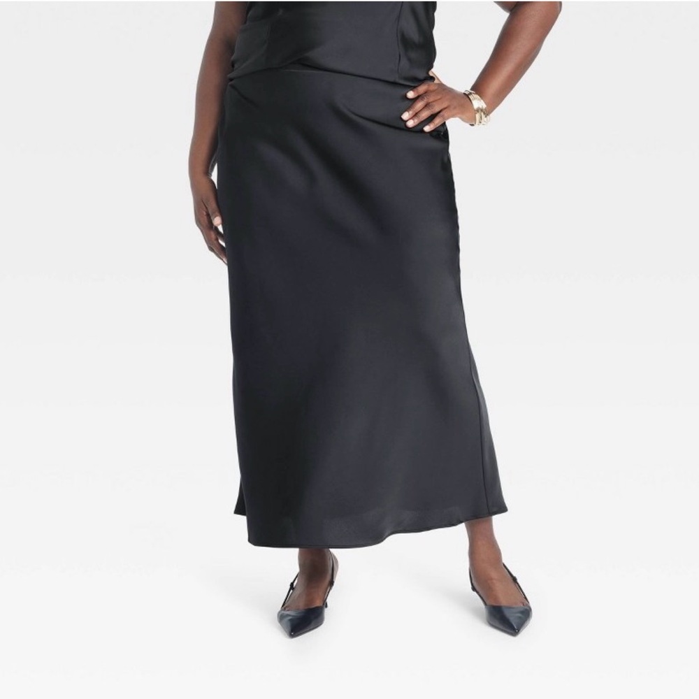 A New Day XL Black Slip Skirt Maxi Brushed Satin 90’s Retro Minimalist